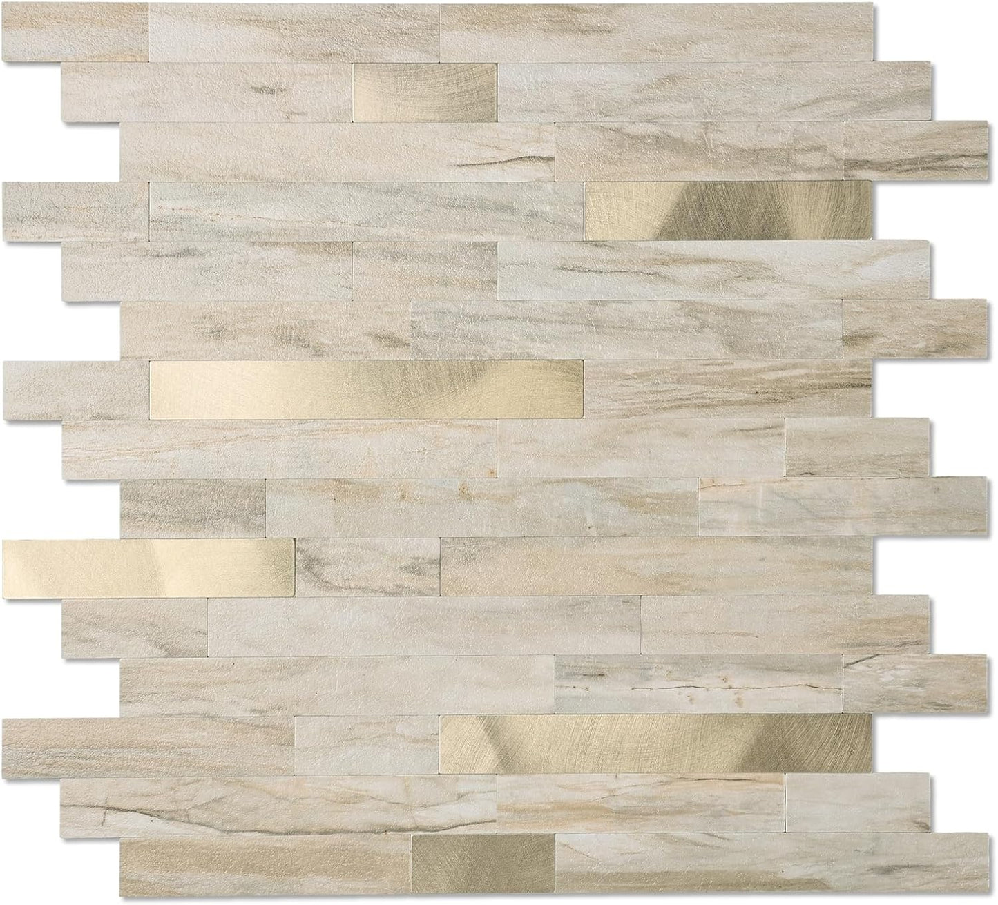 Yipscazo 2026 New Upgrade 11.34" X 11.57" Peel and Stick Backsplash, Stick on Backsplash Tiles for Kitchen, Bathroom, Fireplace (10 Sheets, Beige Rocks + Rose Gold)
