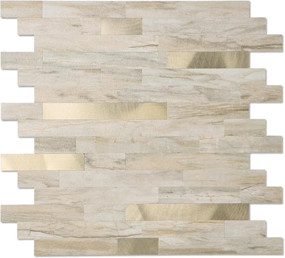 Yipscazo 2026 New Upgrade 11.34" X 11.57" Peel and Stick Backsplash, Stick on Backsplash Tiles for Kitchen, Bathroom, Fireplace (10 Sheets, Beige Rocks + Rose Gold)