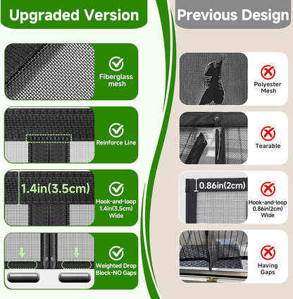 HOFUDON Upgraded Magnetic Screen Door Mesh, Full Strip Magnets, Heavy Duty Fiberglass Mesh, Door Screen Magnetic Closure for Single Door Size 32 x 80 Inch, Screen Door Size 35 x 82 Inch Black