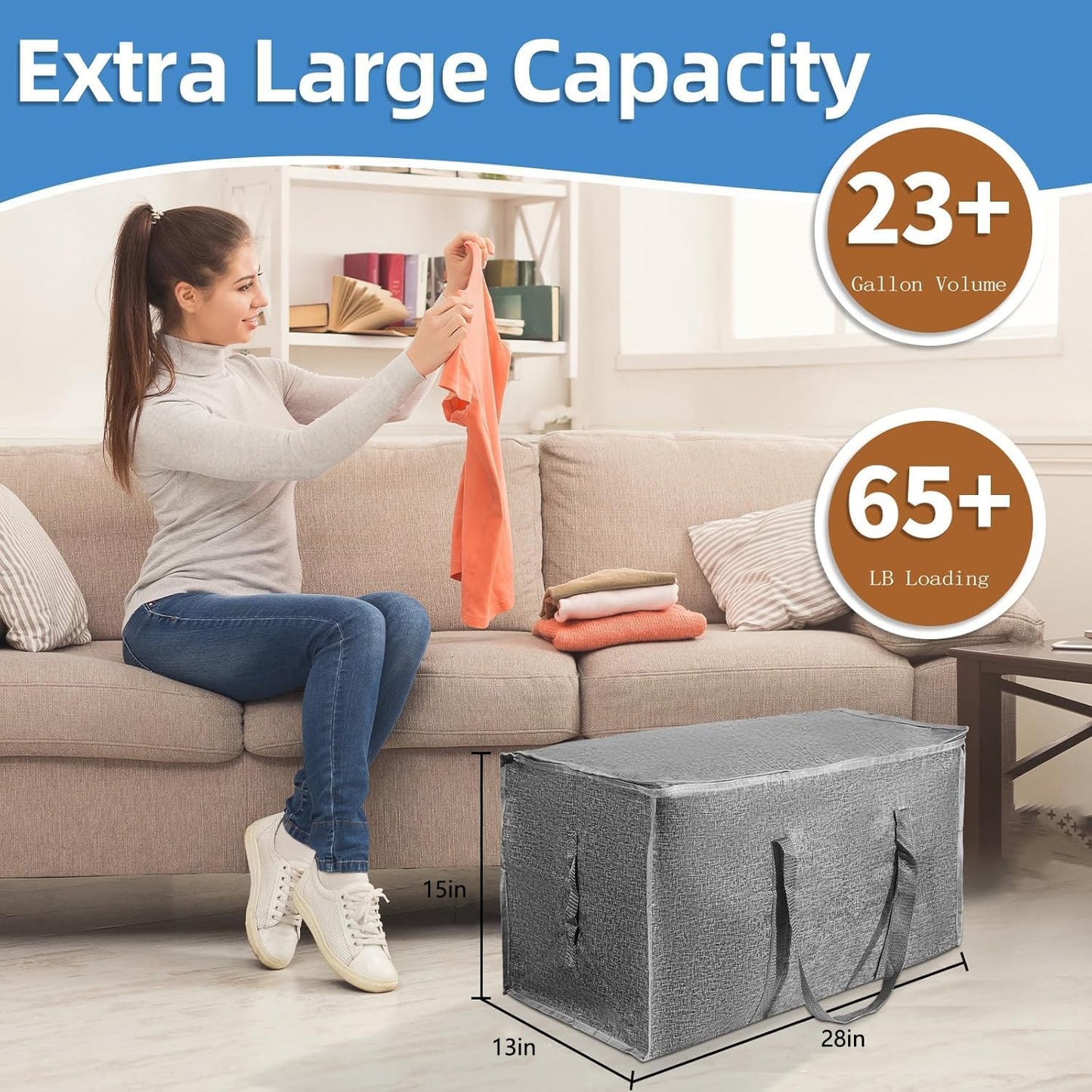 8 Pack-Extra Large Heavy Duty Moving Bags - Waterproof Storage Totes with Handles & Zippers, Foldable for College Dorm, Storage (Clear)
