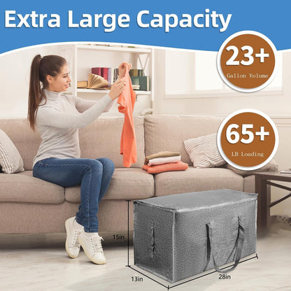 8 Pack-Extra Large Heavy Duty Moving Bags - Waterproof Storage Totes with Handles & Zippers, Foldable for College Dorm, Storage (Clear)