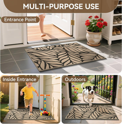 Door Mat Indoor Outside Entrance 17"x30", Low-Profile Non Slip Outdoor Inside Doormat Entryway Mat, Dirt Resistant Absorbent Front Porch Welcome Entry Mats, Washable Easy Clean, Brown