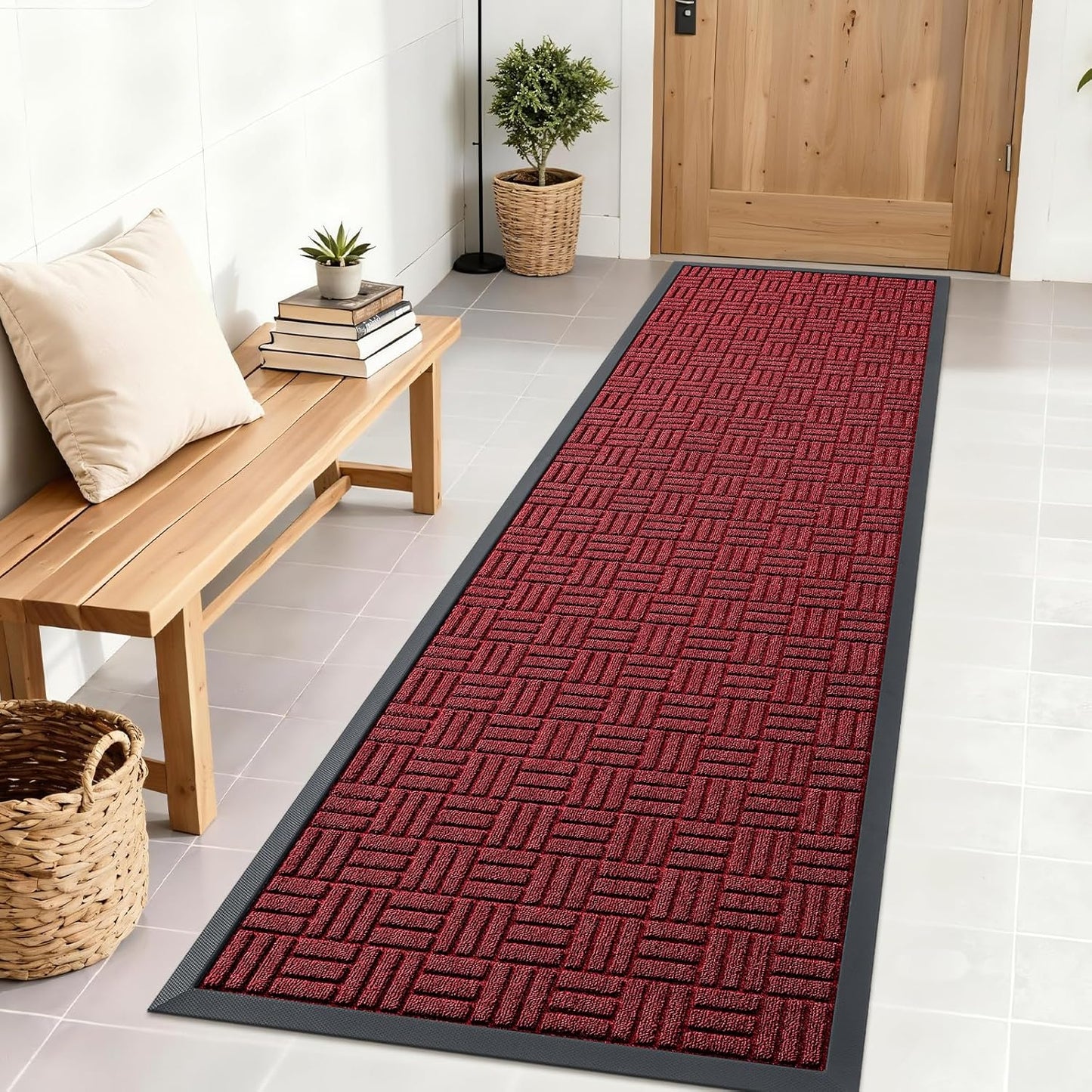 OLANLY Front Door Mat Outside Entrance 29.5x17, Absorbent, Heavy Duty Sturdy Natural Rubber Doormat Indoor Outdoor, Stain and Fade Resistant, Non-Slip Backing Low Profile Floor Mat for Entryway, Grey