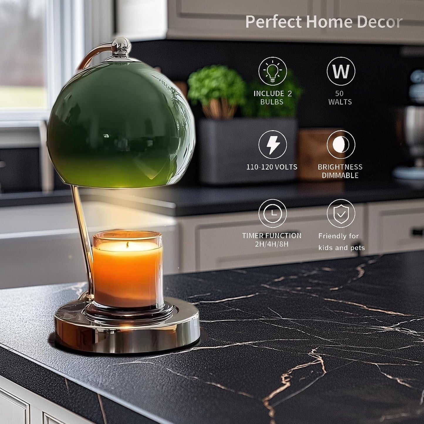Candle Lamp Warmer, Wide Base Scented Candle Warmer with Timer and Dimmer, Modern Candle Melting Lattern, Home Decor Table Lamp (Silver)