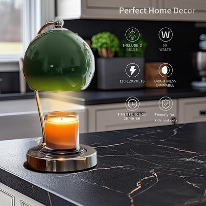 Candle Lamp Warmer, Wide Base Scented Candle Warmer with Timer and Dimmer, Modern Candle Melting Lattern, Home Decor Table Lamp (Silver)