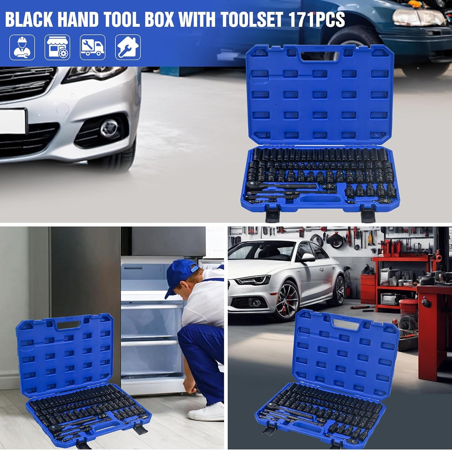 899PCS Tool Set, Household Tool Kit with Rolling Tool Box, Complete Tool Box Set Hand Tool Set with Tool Box, Mechanic Tool Set Rolling Tool Set for Home/Auto Repair Tool Set (Black)