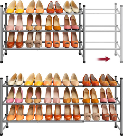 Tajsoon Expandable Shoe Rack for Closet 3 Tier, 28“-41“Adjustable & Stackable Shoe Shelf Storage, Metal Shoe Rack Organizer for Front Door Entrance, Closet, Garage, Entryway, Black