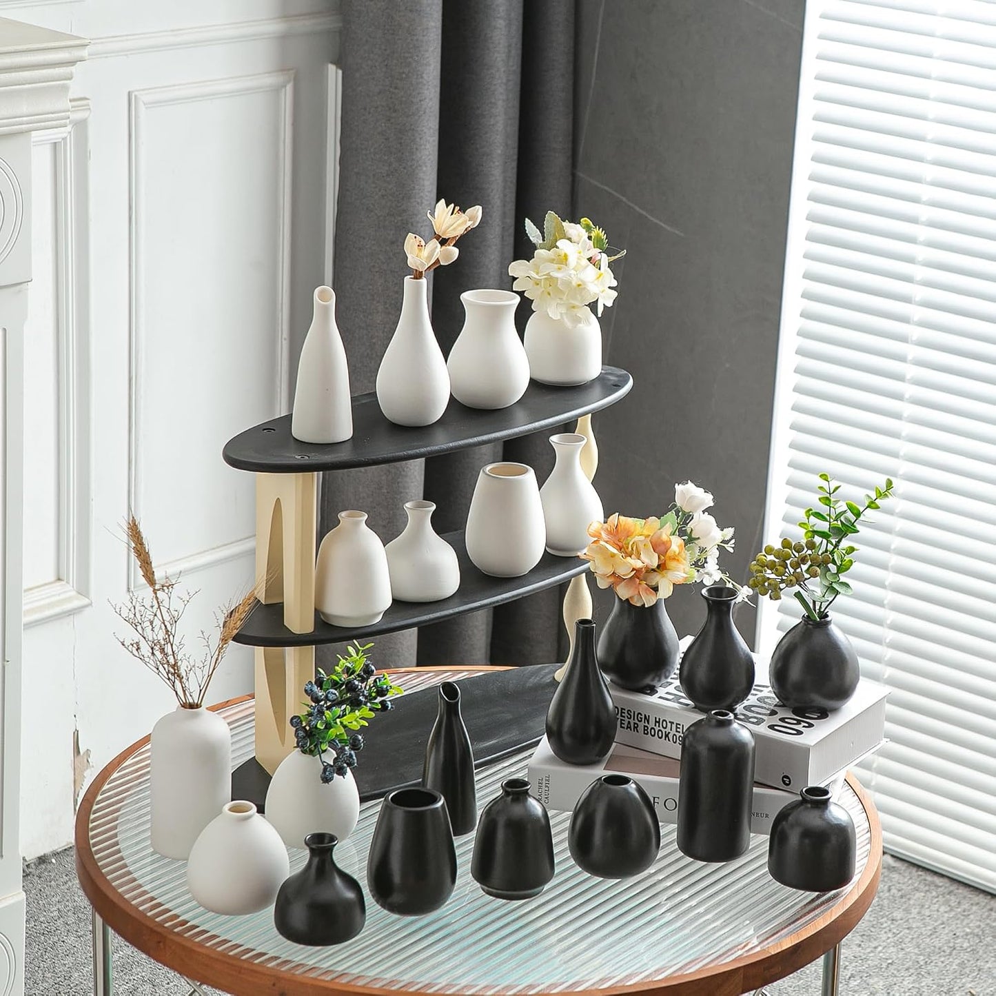 JOJUNO White Bud Vases, Small Ceramic Vase Set of 11, Mini Pottery Vases for Flowers, Decorative Pieces for Home Modern Decor, Boho Decor, Chic Accents for Living Room Dining Table Shelves