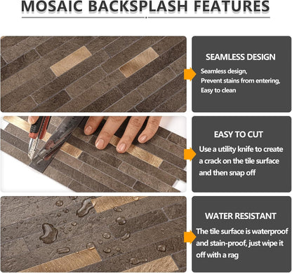 STICKGOO 20 Sheets Peel and Stick Backsplash Tile, Stick on Backsplash for Kitchen and Bathroom, White Sandstone Look PVC Mixed Metal Gold Self Adhesive Wall Tiles