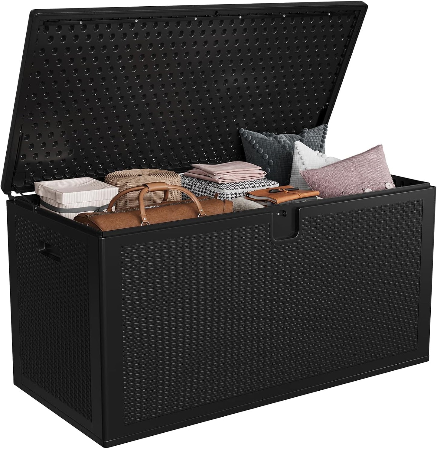 Large Resin Deck Box Waterproof, 150 gal, 800 LB Capacity Heavy Duty Outdoor Storage Box with Lockable Lid, Portable Outside Storage Container for Patio Garden Yard