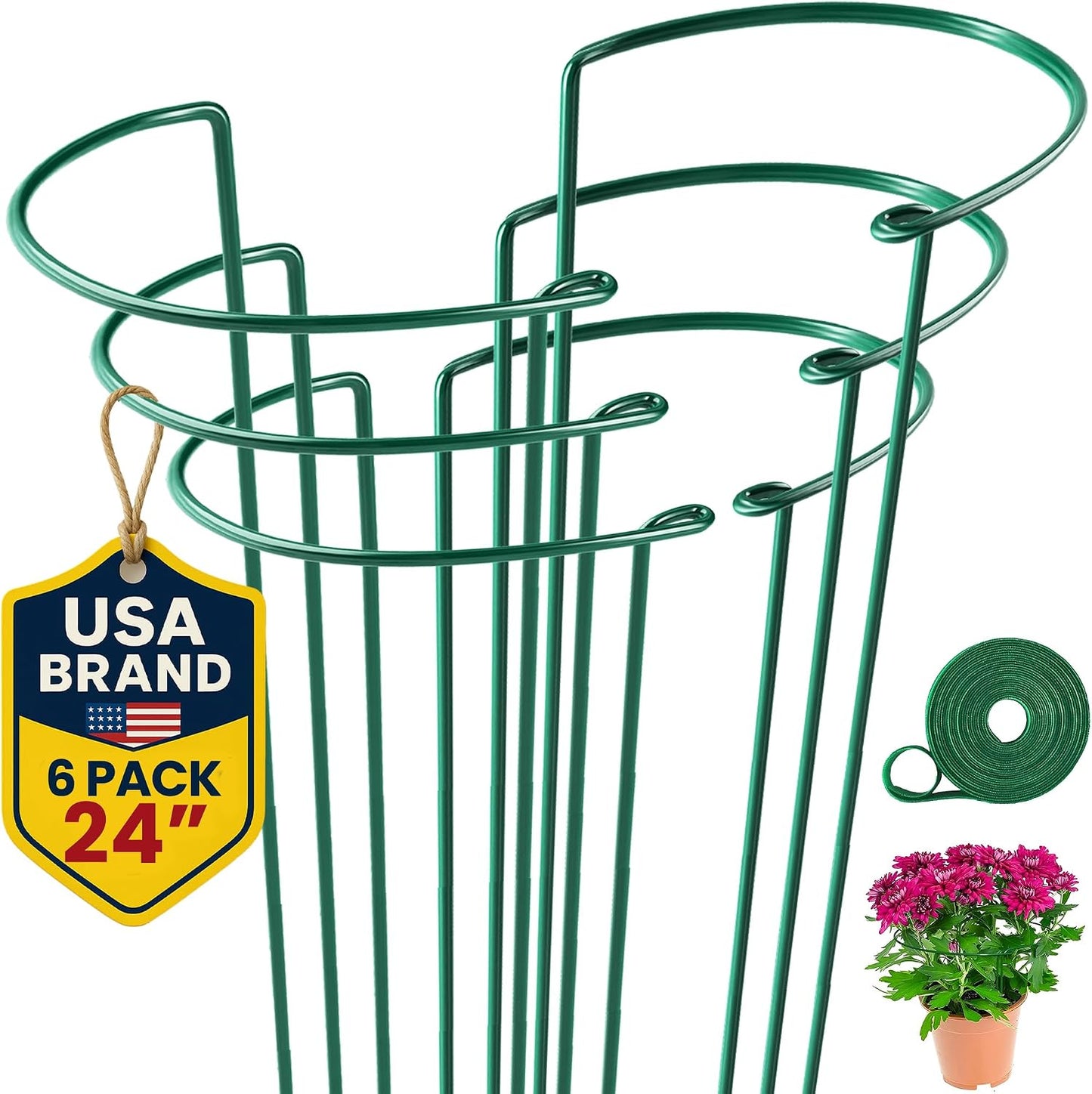 K-Brands 12 Pack Plant Support Stakes – Heavy-Duty Half Round Peony Support Ring and Cage for Indoor and Outdoor Plants – Peony, Tomato, Hydrangea, Rose 10" Wide x 16" High