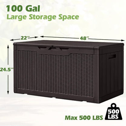 Greesum Outdoor Storage Box 31 Gallon Storage Box with Lid for Patio Furniture, Garden Tools, Pool Supplies, Waterproof and UV Resistant, Lockable, Dark Black