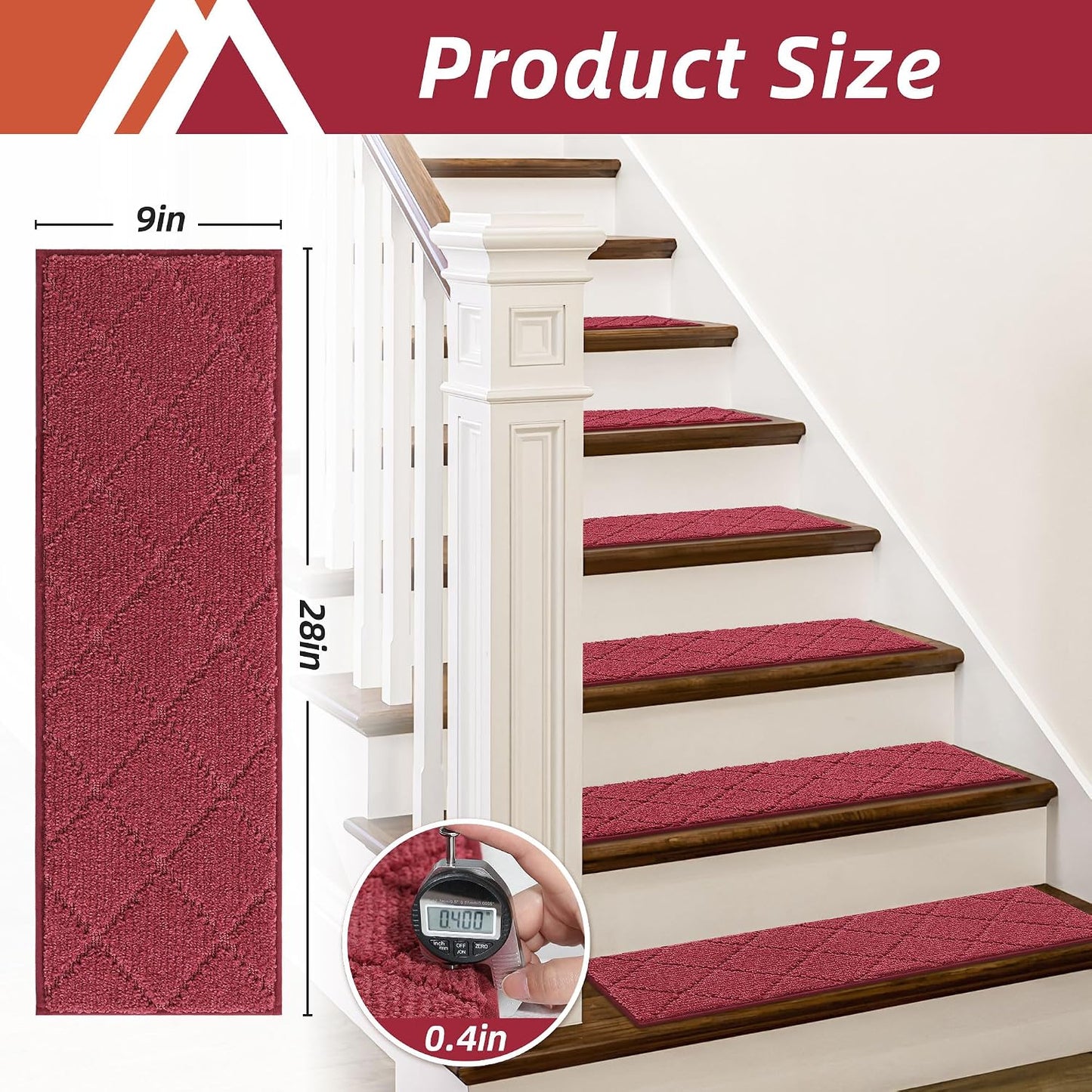 COSY HOMEER Edging Stair Treads Non-Slip Carpet Mat 28inX9in Indoor Stair Runners for Wooden Steps, Edging Stair Rugs for Kids and Dogs, 100% Polyester TPE Backing(4pc, Beige)