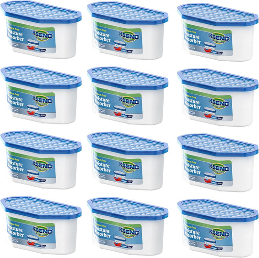 Ksend Moisture Absorbers, 12 Pack, Compact Dehumidifier for Closet, Efficient Humidity Absorber Boxes, Moisture Absorber for Closet, Odor Eliminator with Fragrance Free, Blue, 6.4oz, 300ml