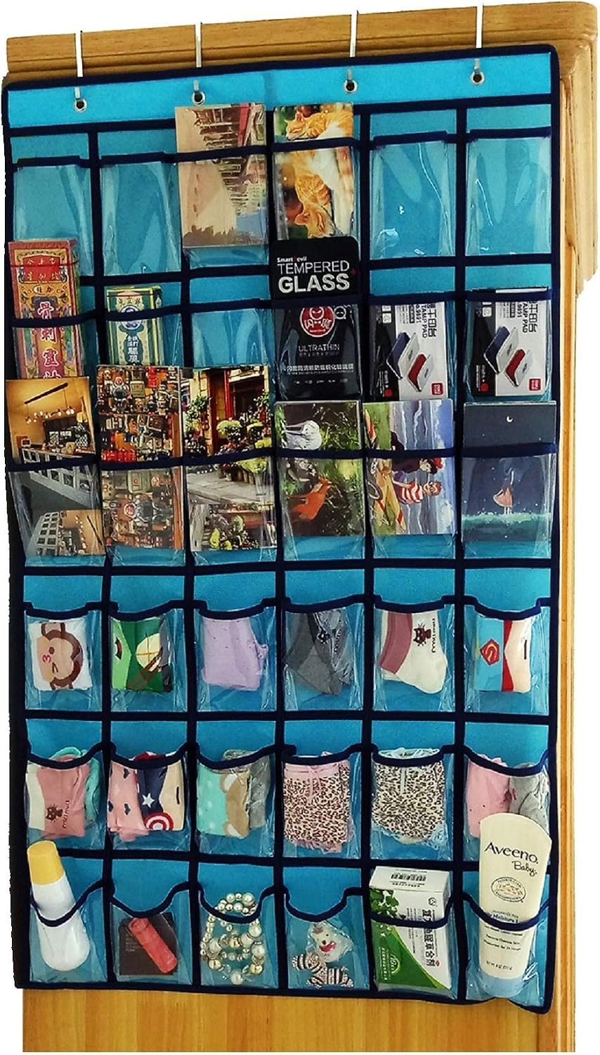 NIMES Hanging Closet Underwear Sock Jewelry Storage Over The Door Classroom Cell Phone Calculator Organizer 36 Clear Pockets (Purple)