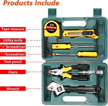 MAYWILLA 8 Piece Hand Tool Kit Basic Set,General Household Repair Small Home Tool Kit with Storage BoX for Car Maintenance,Home,DIY,Office,Garage