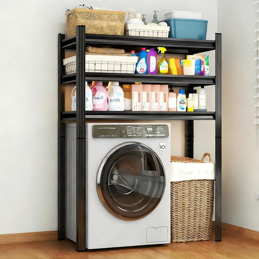 Over Washer and Dryer Shelves, Laundry Room Shelves Adjustable Metal Heavy Duty Freestanding Storage Shelving, Washing Machine Rack for Organization and Storage, Black (39.4" W X 17.7" D X 71.2" H)