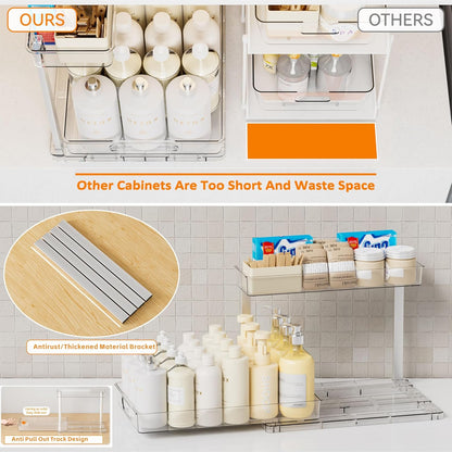 Yieach 2 Pack 14.6″ Deep Pull Out Under Sink Organizer,10.8″ High 2 Tier Slide Out Cabinet Organizer for Kitchen Cabinet,Undersink Organizers,Under Sink Shelves,Bathroom Organizers and Storage,Clear
