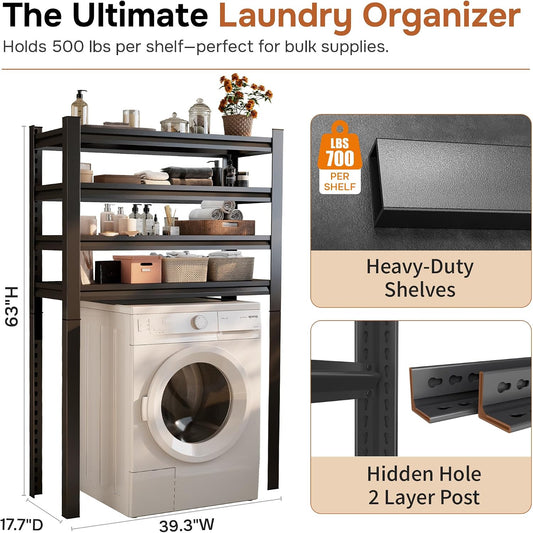 Laundry Room Storage Organizer, Over The Washer and Dryer Storage Shelves for Laundry Organization, 35.4" W x 15.7" D x 71.2" H, Suit Washing Machine Width Within 35.4", Hold 500 lb, Black