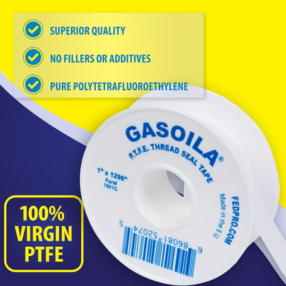 Gasoila PTFE Thread Seal Tape – Professional-Grade, 3/4 Inch x 520 Inch, Low-Density Thread Tape for Plumbing and Water Pipes – Leak-Proof Seal, Non-Toxic