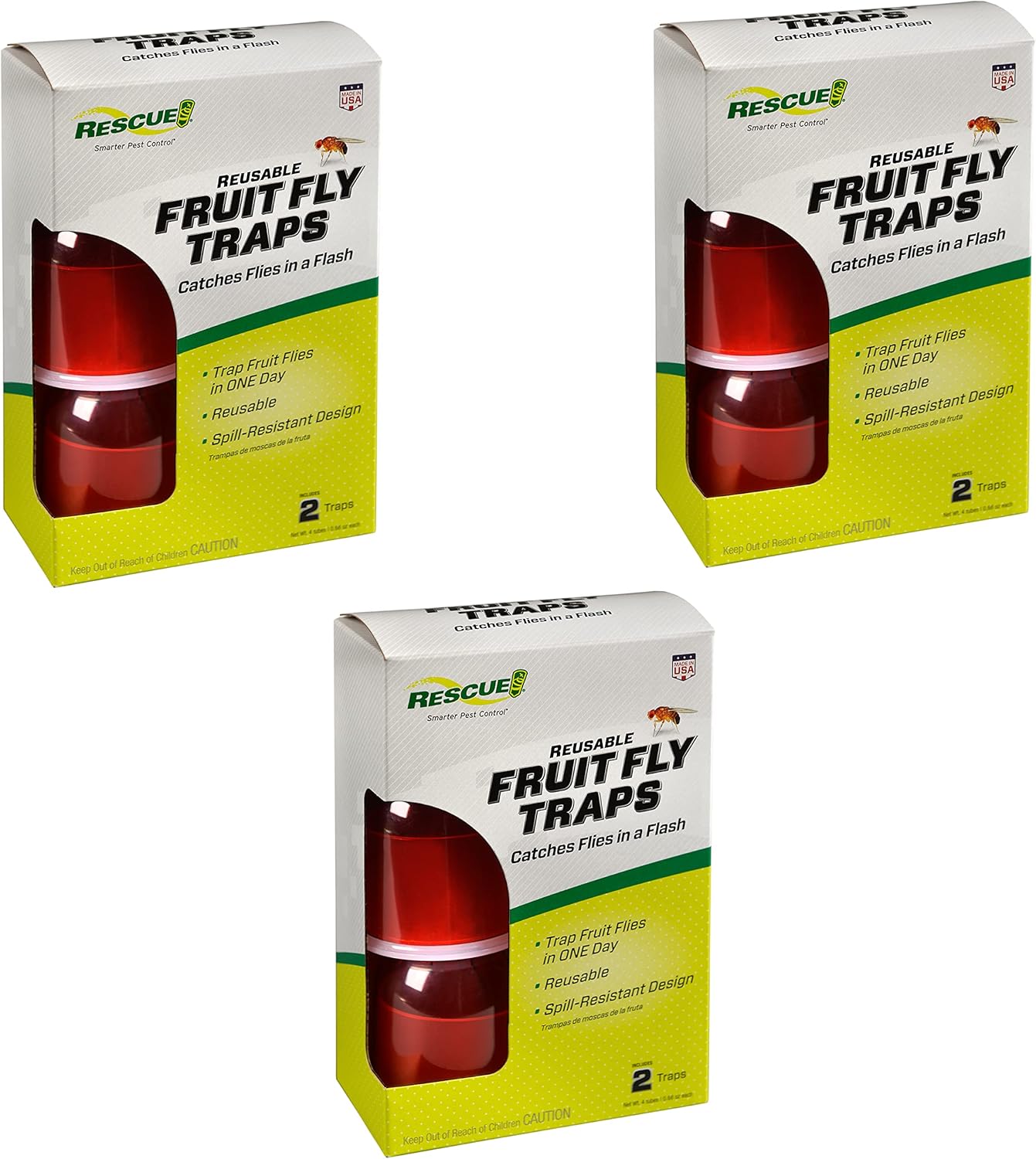 RESCUE! Reusable Indoor Fruit Fly Traps with Non-Toxic Liquid Attractant - 2 Traps, 3-Pack (6 Traps)