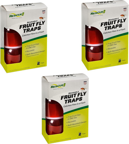 RESCUE! Reusable Indoor Fruit Fly Traps with Non-Toxic Liquid Attractant - 2 Traps, 3-Pack (6 Traps)