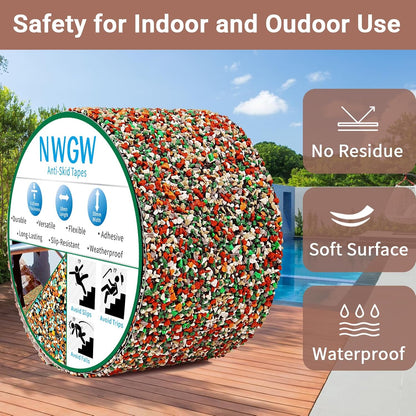 Waterproof Tape for Pools, 4" x15FT Heavy Duty Anti Slip Stair Treads Outdoor Tape Non-Slip Rubber Grip Tape Shower Strips Slip Resistant Tape Traction Tape for Stairs Showers Bathroom Trails