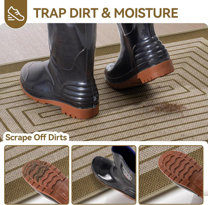 Front Door Mat 17''x30'', Absorbent Dirt Resist Washable Non Slip Low-Profile Indoor Doormat, Easy Clean Welcome Entryway Door Mats, Brown