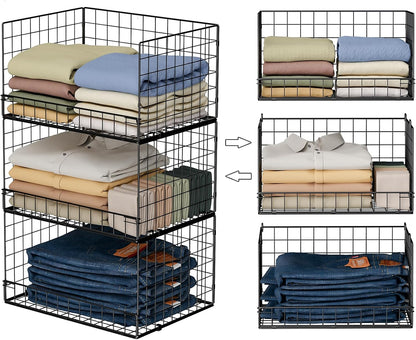 Yociyoga 4-Tier Stackable Closet Organizers and Storage Shelves, Foldable Closet Shelf Organizer, Black(Patent Protection)(Patent No. 30022416)
