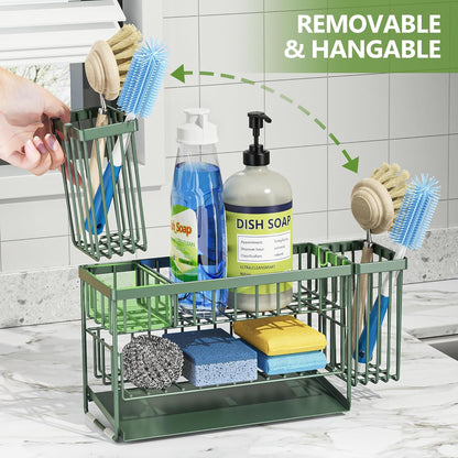Cisily 2-Tier Kitchen Sink Caddy Organzier Rack with Flexible Dish Brush Holder, Sponge Holder for Kitchen Sink Countertop Organization Storage,Home Decor Accessories Essentials Stainless Steel