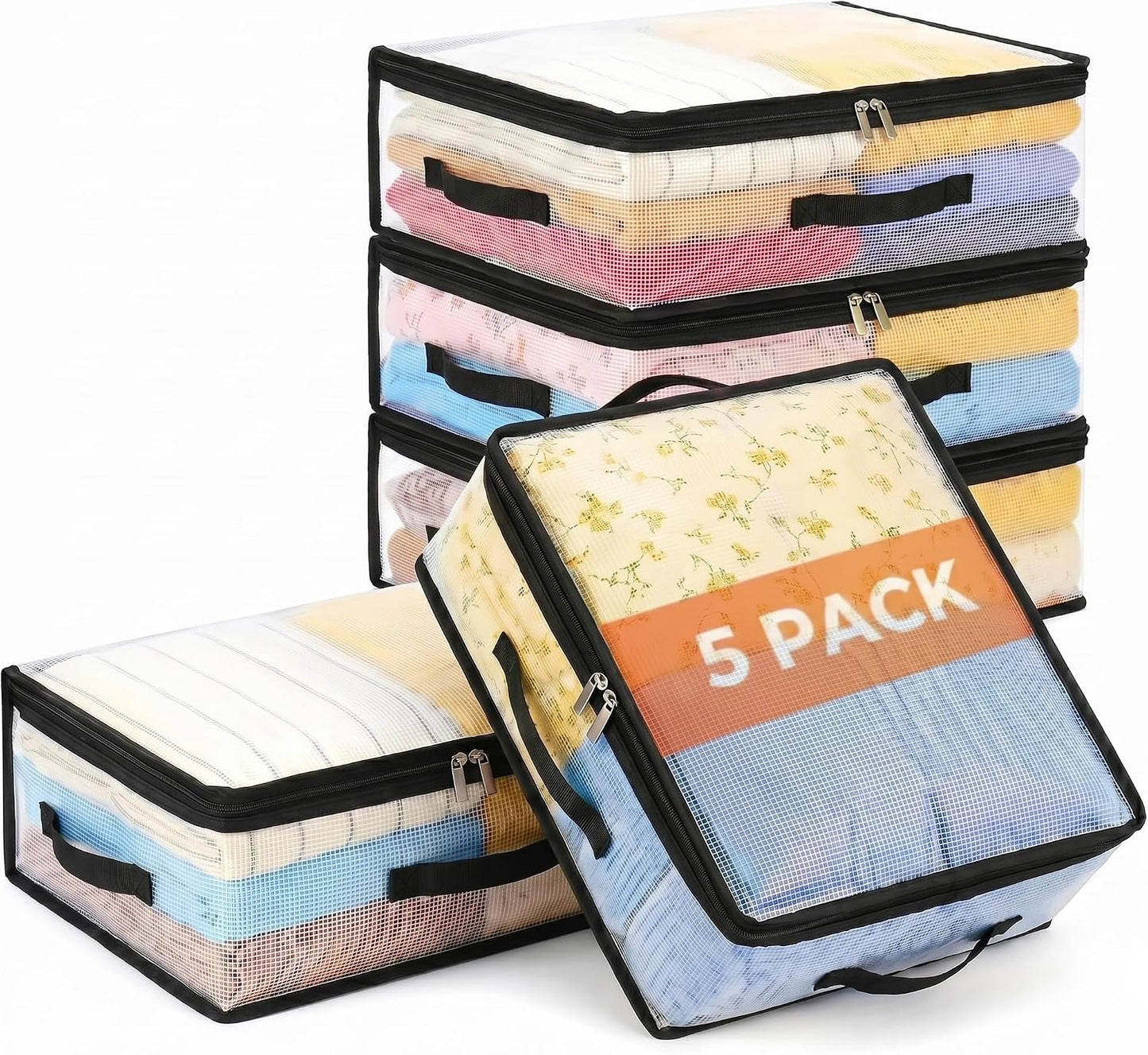 10Pcs Clear Storage Bags With Zippers and 3 Handles, 21L Plastic Clothes Blanket Storage Bags and Under Bed Storage Organizers for Sheets Bedding Comforter Linen Sweaters Toys, 15.7x13.8x5.9In