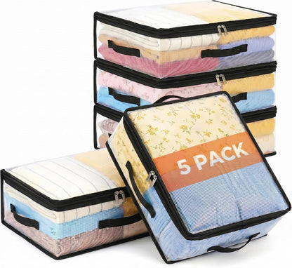 10Pcs Clear Storage Bags With Zippers and 3 Handles, 21L Plastic Clothes Blanket Storage Bags and Under Bed Storage Organizers for Sheets Bedding Comforter Linen Sweaters Toys, 15.7x13.8x5.9In