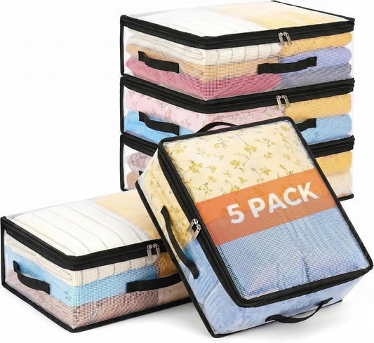 10Pcs Clear Storage Bags With Zippers and 3 Handles, 21L Plastic Clothes Blanket Storage Bags and Under Bed Storage Organizers for Sheets Bedding Comforter Linen Sweaters Toys, 15.7x13.8x5.9In
