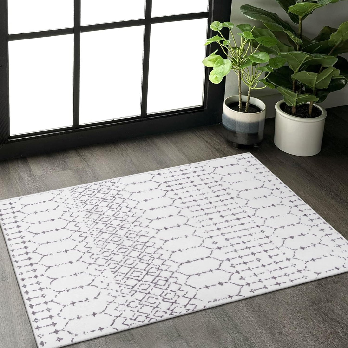 Lahome Moroccan Entry Rug 2x3, Non-Slip Washable Front Indoor Door Mat Rubber Backing Low-Profile Door Rugs, Small Geometric Print Distressed for Entryway Bathroom Kitchen, Black Hana
