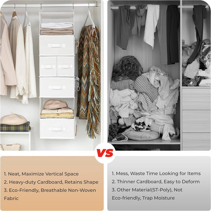 GRANNY SAYS Hanging Closet Organizer 6 Shelves, Closet Organizers and Storage with 5 Drawers, 6 Side Pockets Closet Hanging Organizer, Hanging Storage Organizer for Closet, Baby Clothes, Gray