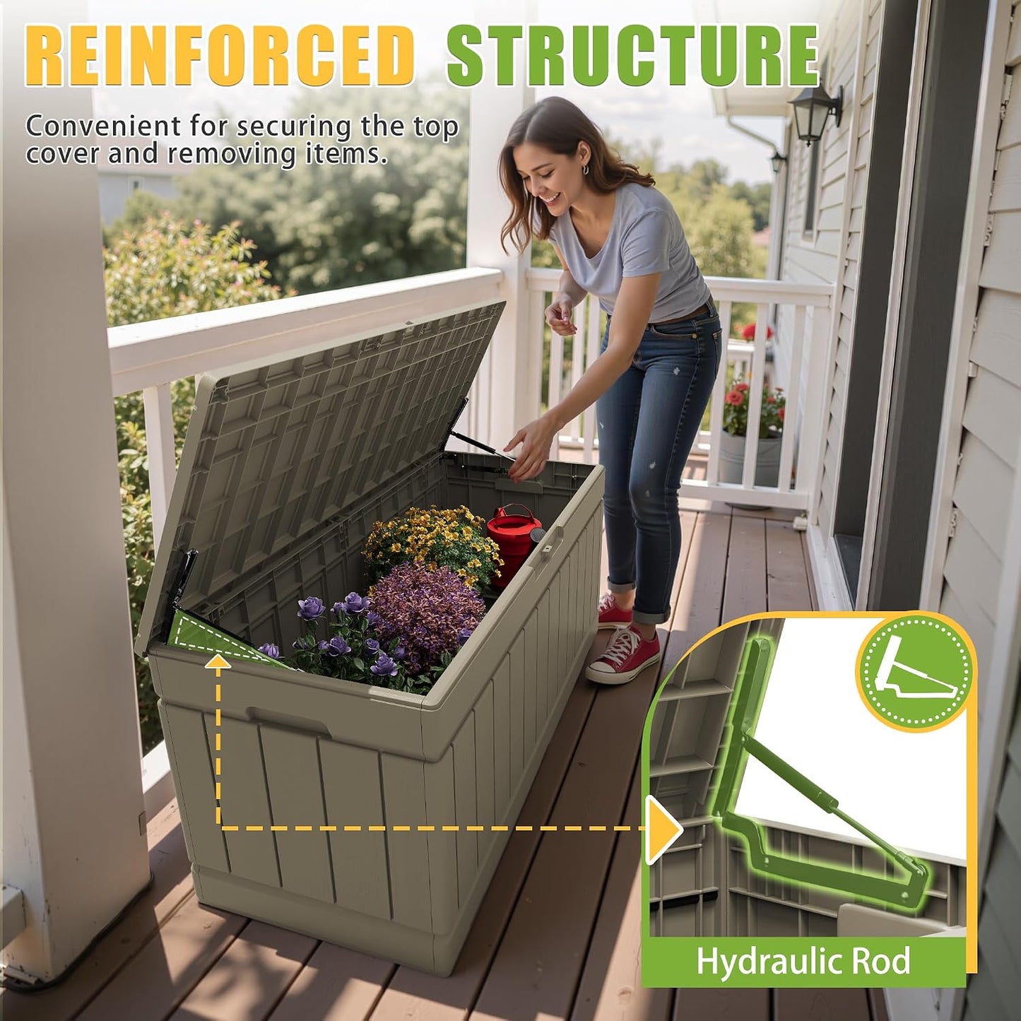 Greesum Outdoor Storage Box 82 Gallon Storage Bin with Lid for Patio Furniture, Garden Tools, Pool Supplies, Waterproof and UV Resistant, Lockable, Black