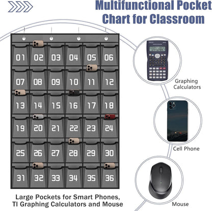 Loghot 36 Numbered Pockets Classroom Pocket Chart for Cell Phone Holder | Wall Door Hanging Pocket Organizer for Phone Calculator Holder, Phone Pouch for School Classroom & Office Phone Management