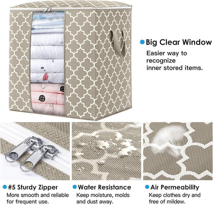 WISELIFE Storage Bags 3 Pack/100L Large Blanket Clothes Organization and Storage Containers for Comforters,Bedding, Foldable Organizer with Reinforced Handle, Clear Window, Sturdy Zippers,Gray