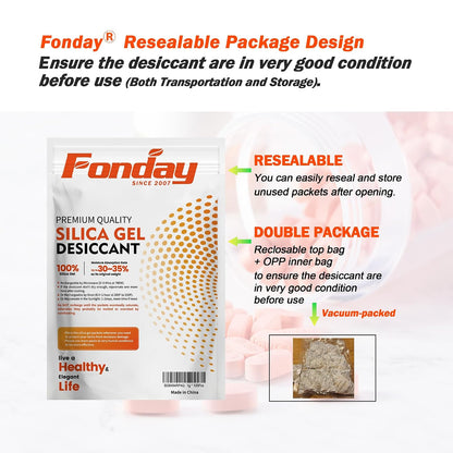500g x 2 packs Fonday Rechargeable Silica Gel Car Dehumidifier Fast Reactivate Desiccant Bags, Large for Gun Safe Closet Basement Garage Storage Moisture Absorber