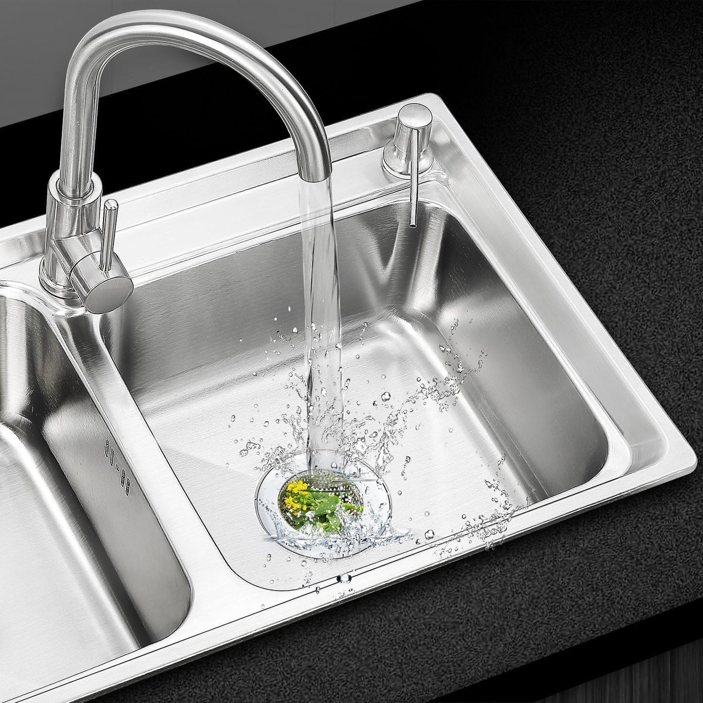 Kitchen Sink Strainer Basket Stainless Steel - Sink Drain Cover with Wide Rim, for Most Kitchen Sinks Anti-Clogging 4.5 in (2pc Silver)