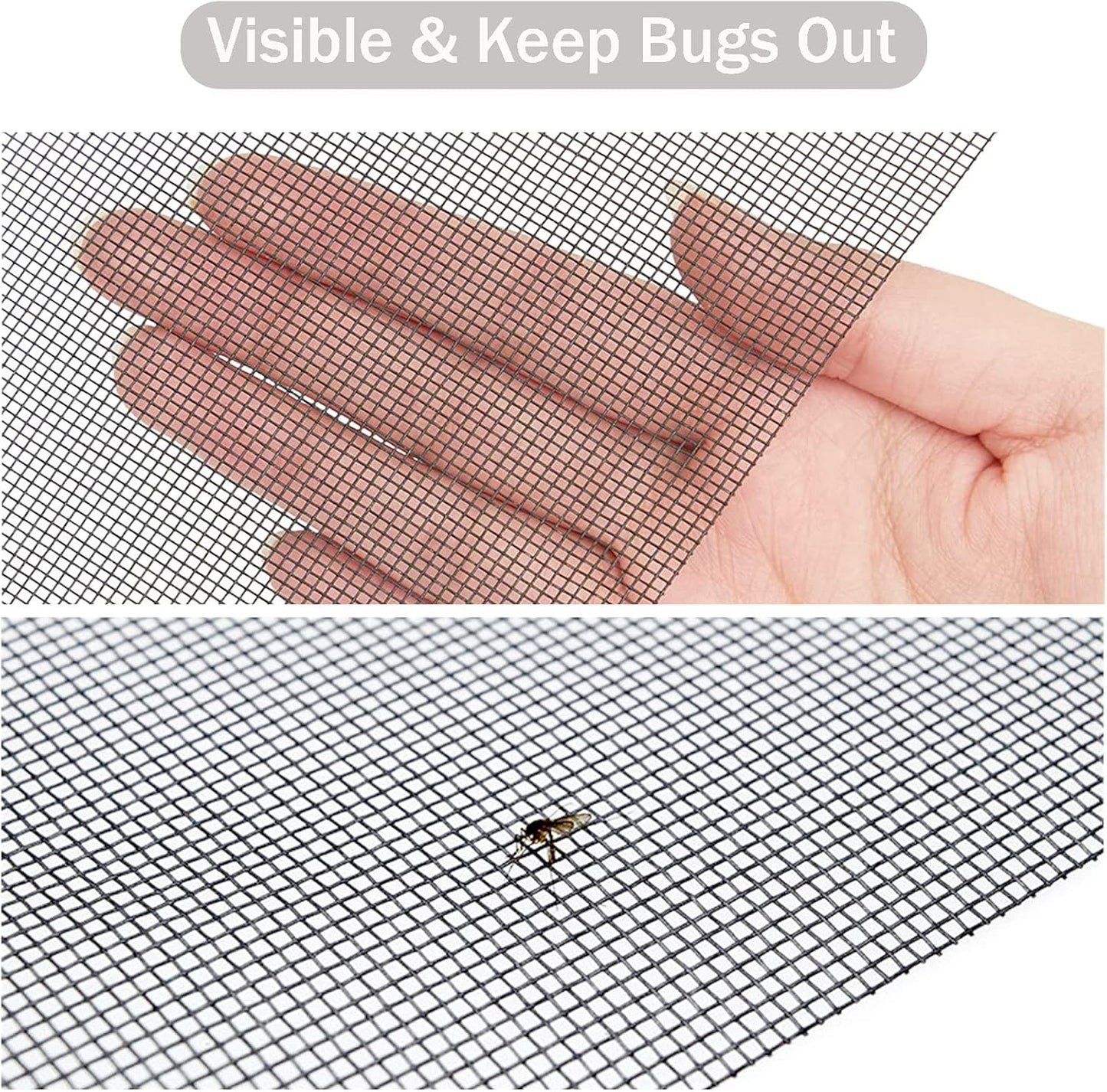 Window Screen Replacement Kit, 48'' x 99'' Fiberglass Screen Mesh with Rolling Tool and Screen Retainer Spline, DIY Adjustable Screen Door Mesh for Window, Door and Patio, Black