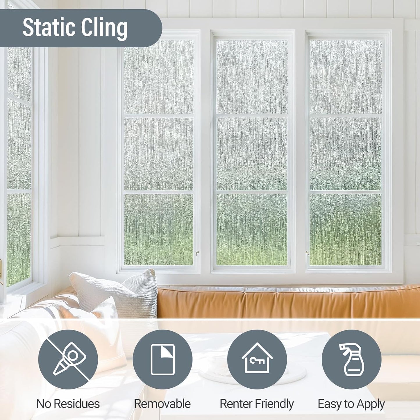 LUTE Reeded Glass Window Privacy Film, Frosted Glass Film, Removable 3D Decorative Decals Sun Blocking Anti UV Door Window Cover, No Glue Static Cling Vinyl for Bathroom Home Office, 17.5" x 78.7"