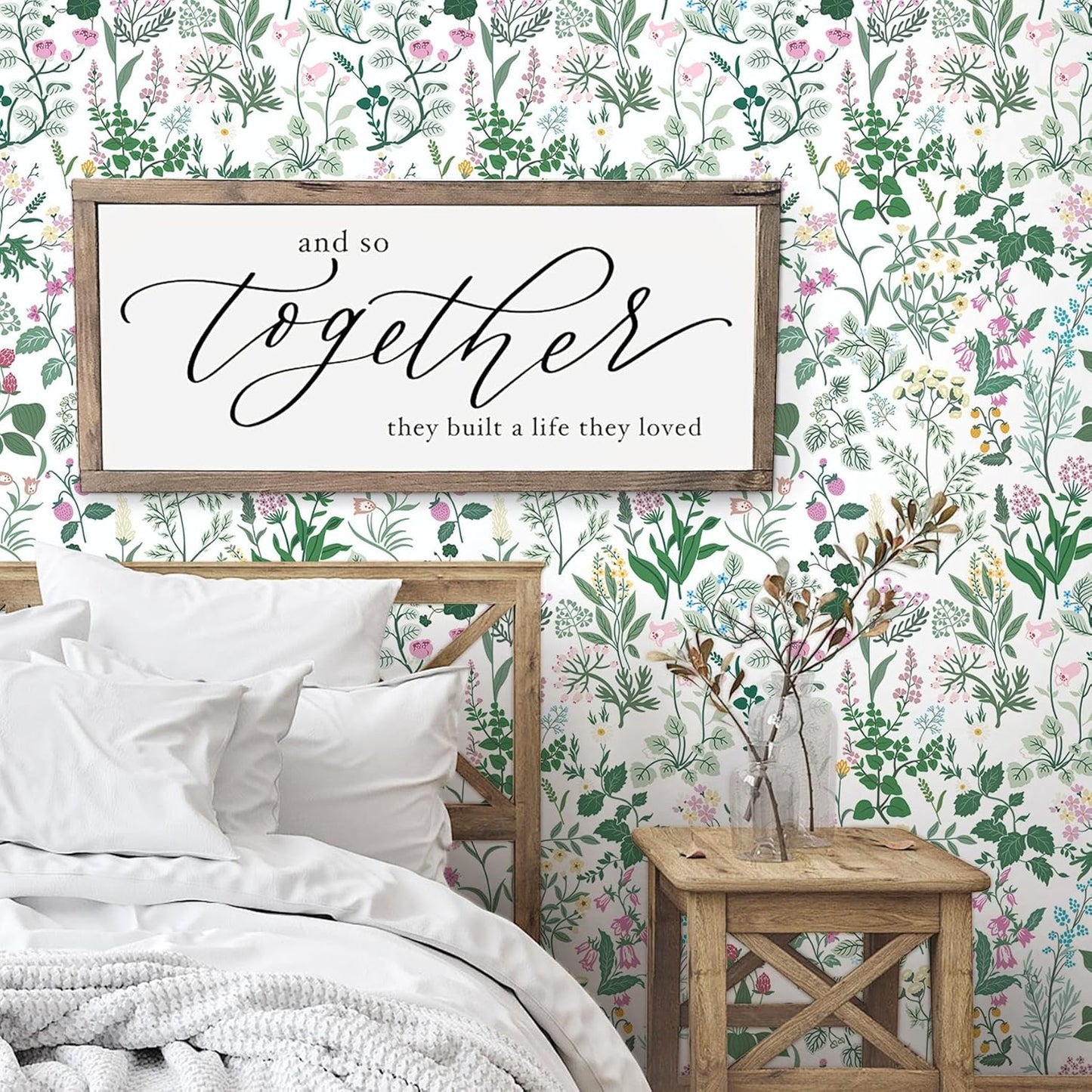 Dimoon 17.3''x78.7'' Vintage Peel and Stick Wallpaper Boho Beige Neutral Contact Paper White Floral Bird Wallpaper Removable Botanical Renter Friendly Modern Wall Paper Bedroom Bathroom Vinyl Roll