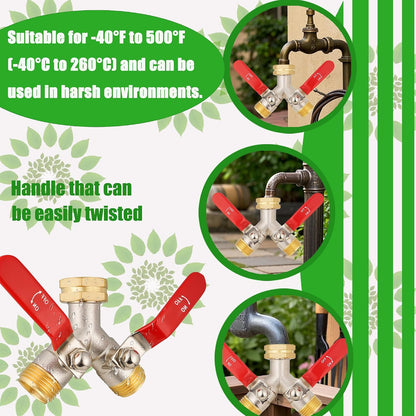 EJW Hose Splitter 2 Way, Garden Hose Splitters, Heavy Duty Faucet Splitter,Rv Brass Water Hose Y Splitter, Double Hose Connector, Spigot Splitter, Two Way Hose Manifold Valve 3/4 Inch GHT Thread.