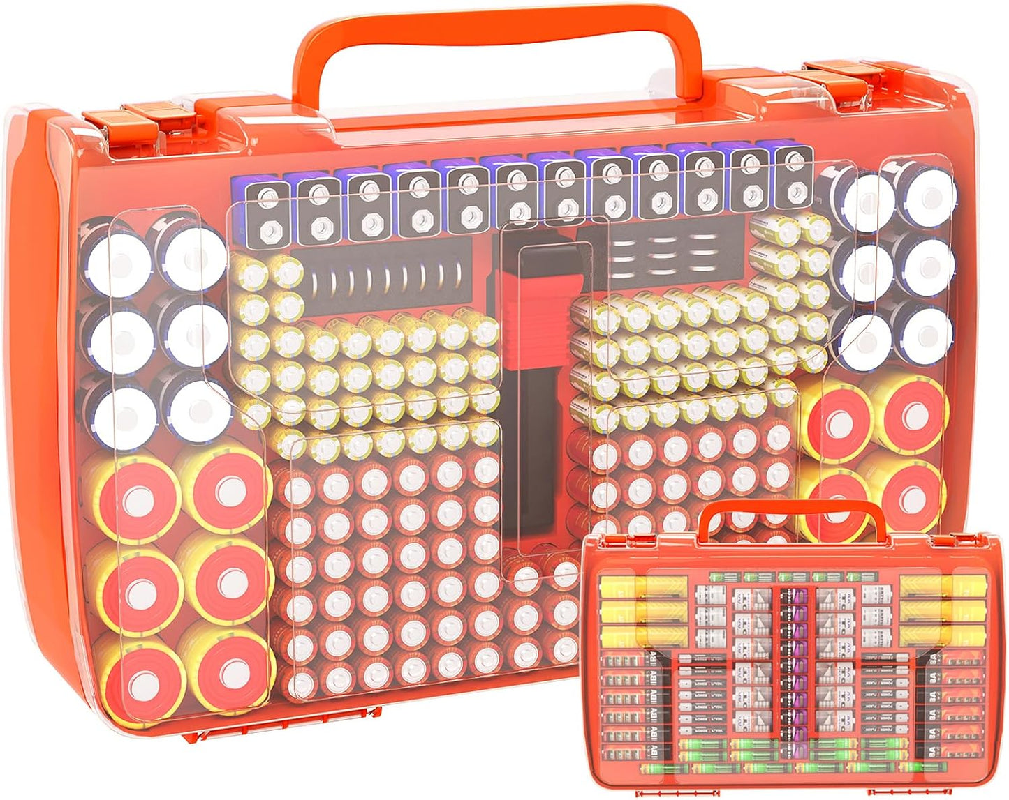 Battery Organizer Storage Case with Tester for 269 Batteries, Double Sides | Plastic, For AA AAA 4A C D Cell 9V 3V LR44 CR2 CR123 CR1632 18650 Button, Wall/Drawer, For Families/DIY/Home/Garage, Grey