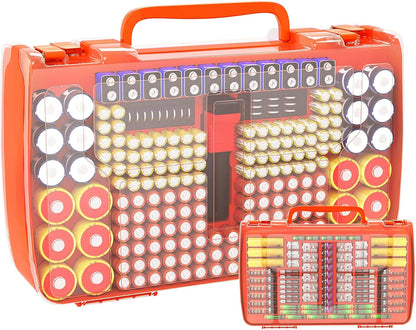 Battery Organizer Storage Case with Tester for 269 Batteries, Double Sides | Plastic, For AA AAA 4A C D Cell 9V 3V LR44 CR2 CR123 CR1632 18650 Button, Wall/Drawer, For Families/DIY/Home/Garage, Grey
