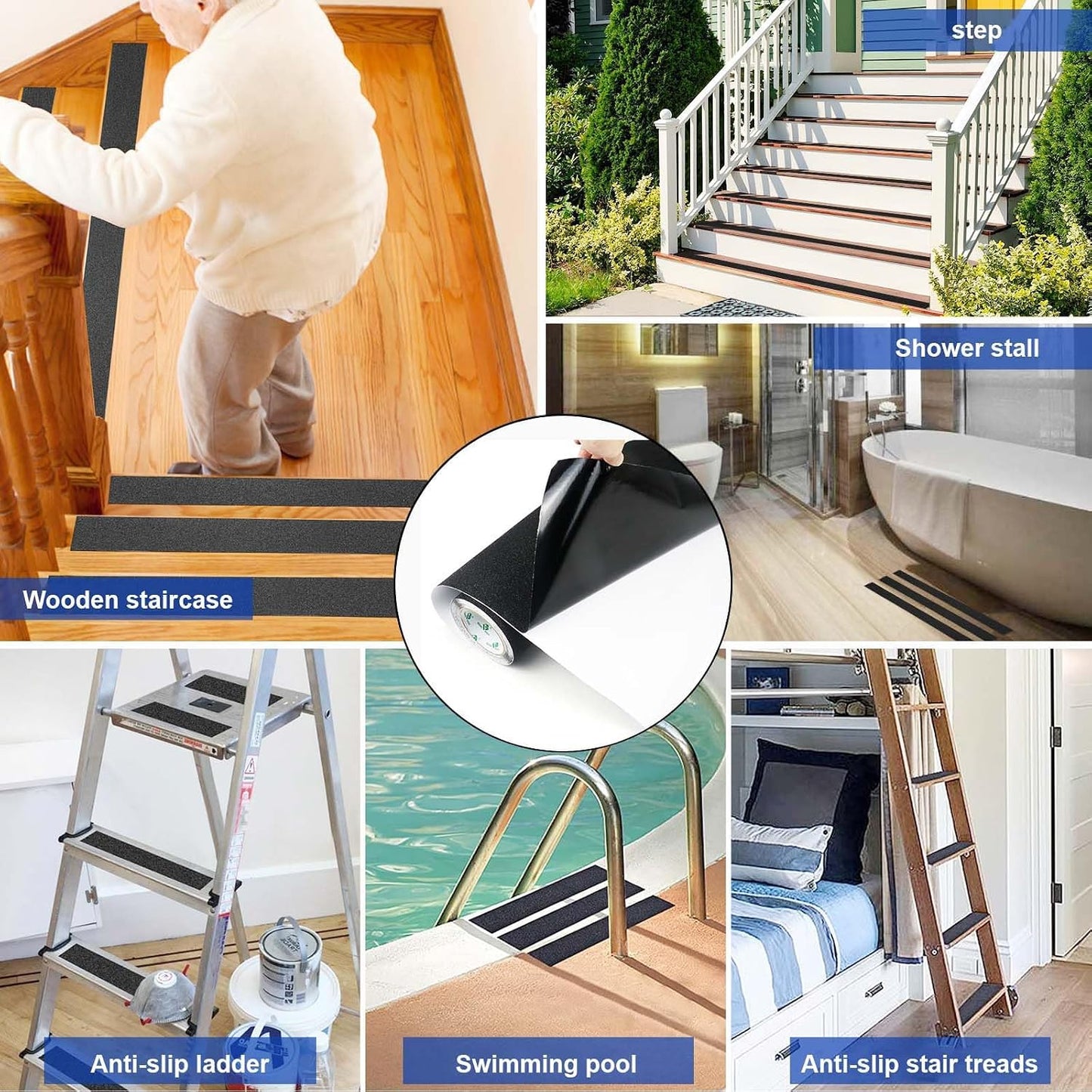 BOMEI PACK Black Anti Slip Tape, 4 Inch x 33 Foot Non-Slip Traction Grip Tape for Stairs, Waterproof Stair Treads Grip Non Slip, Non Skid Tape for Steps, Outdoor Black Grip Tape