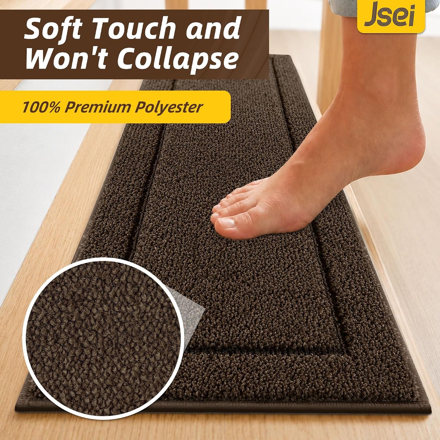JSEI Stair Treads for Wooden Steps Indoor, 15-Pack Non Slip Stair Treads 30" x 8", Washable Polyester Stair Mats with TPE Backing, Low Profile Stair Rugs for Kids, Seniors and Dogs, Brown