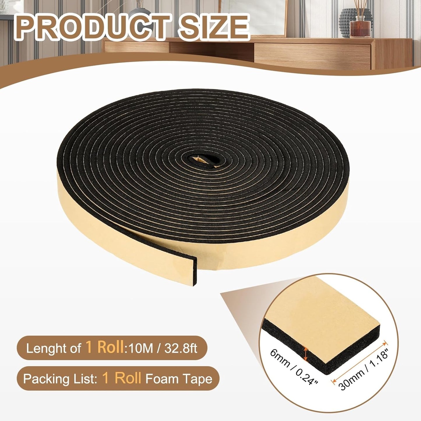 PATIKIL Foam Insulation Tape, 1-1/2" W x 1/8" t x 32.8FT Self Adhesive Weather Stripping Door Seal Strip for Door Window Air Conditioning, Black - Colors B
