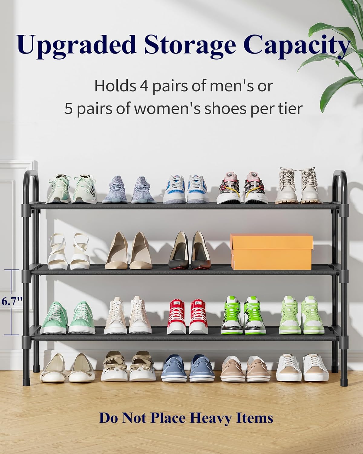 Kitsure Shoe Rack, 39" Wide Extra-Long Shoe Organizer, 3-Tier, Black | Closet, Front Door Entrance, Entryway, Stackable & Detachable Shelf, Closet Organizers and Storage